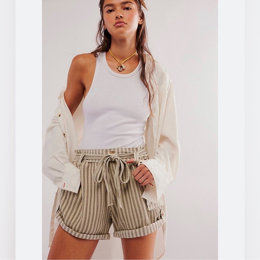 Free People FP One Women's Harriet Striped Shorts Brown Relaxed NWOT